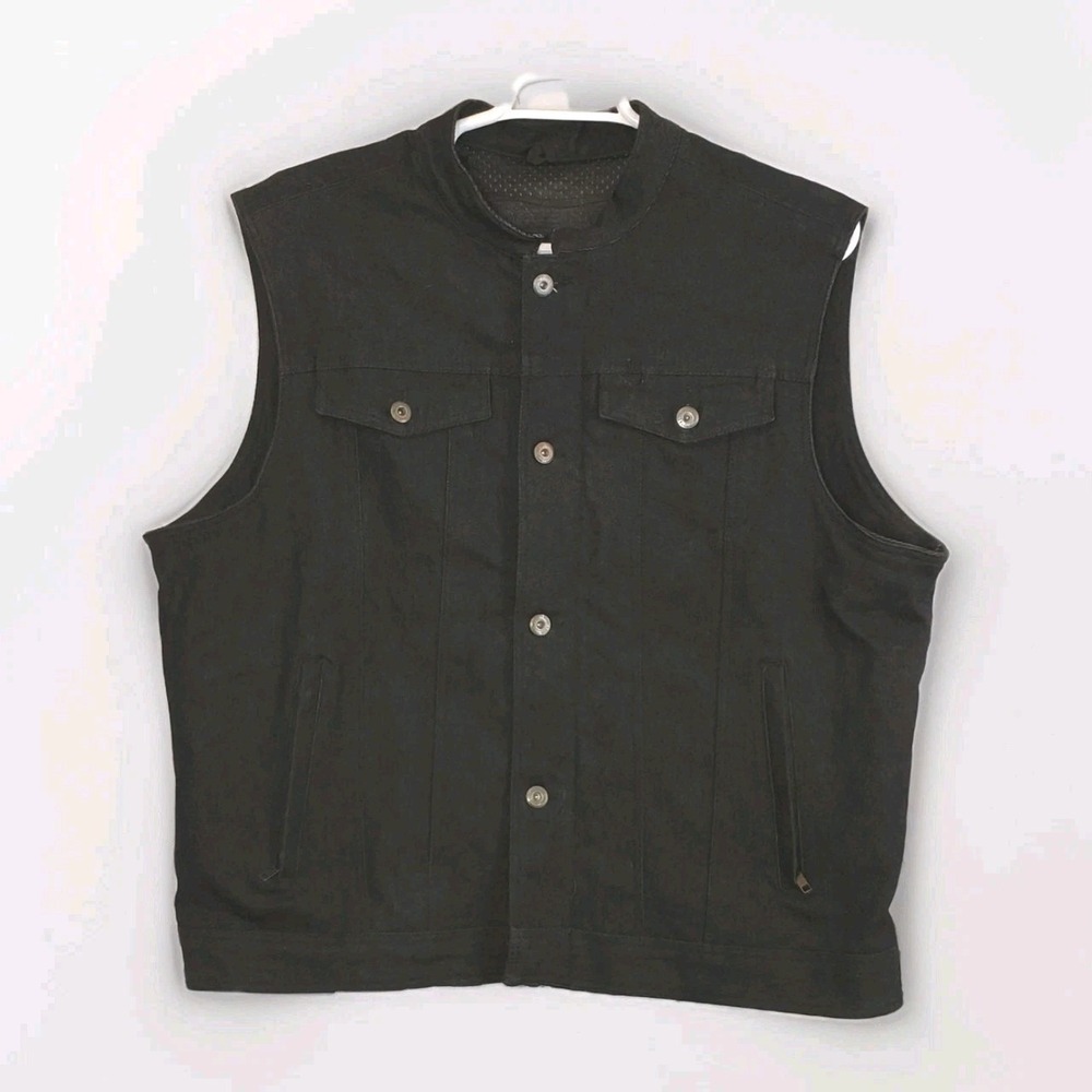 Street & Steel Redwood 2 Men's 2XL Black Denim Motorcycle Vest Sleeveless Coat